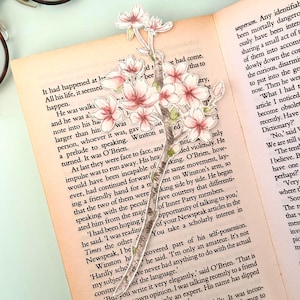Sakura Papierblume Lesezeichen - Aquarell Blumenkunst, Botanisches Geschenk für Sie, Cottagecore Schreibwaren, Kirschblüten Frühlingsdekor