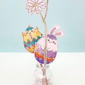Cutie Bunny & Chick Paper Art – Dekoracja w stylu komiksowym na prezent dla dzieci Pomysł, sztuka ścienna, biurko, pokój dziecięcy, dekoracja etui na telefon