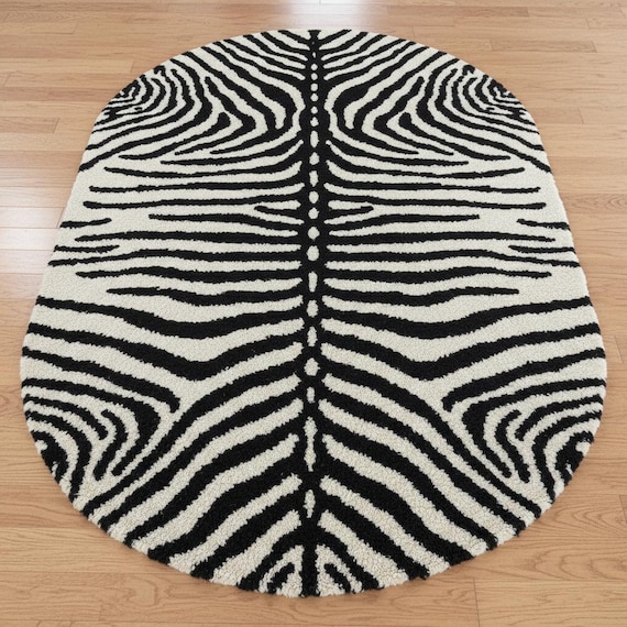 Hand-Tufted Zebra Wool Rug – Black and White Animal Print Carpet