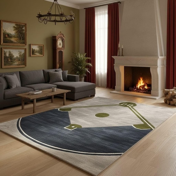 Geometric Wool Area Rug, Abstract Blue Green Carpet, Hand-Tufted