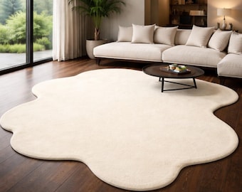 Hand Tufted Cloud Shape Wool Rug, Modern Ivory Carpet
