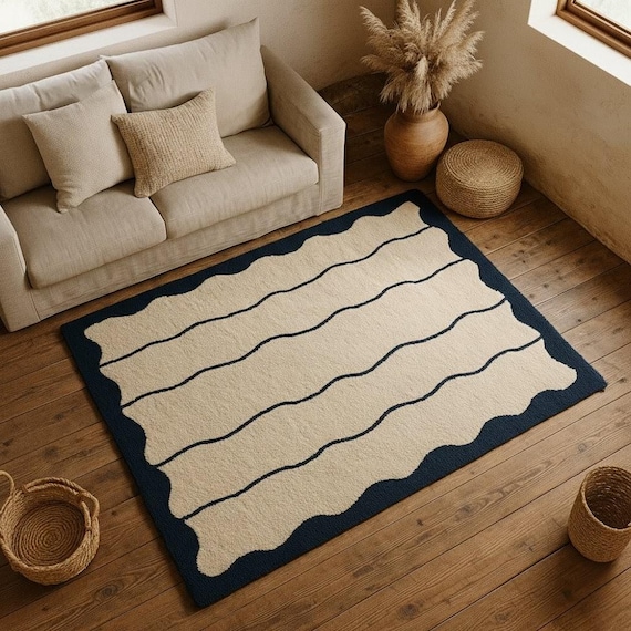 Hand-Tufted Navy Blue Wool Rug – Modern New Zealand Wool Carpet