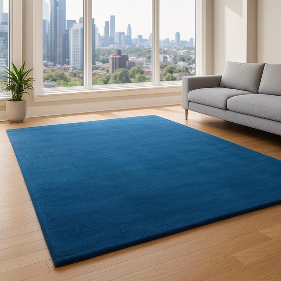 Blue Hand-Tufted Wool Rug | Modern Minimalist Carpet