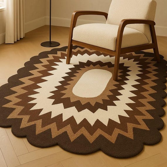 Modern Hand-Tufted Wool Rug | Forest Green & Beige Organic Line Design by Crafted Threads Rugs