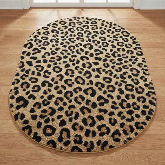 Hand-Tufted Leopard Print Wool Rug – Boho Animal Accent
