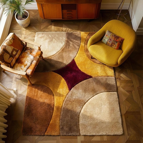 Hand Tufted Wool Rug, Retro Geometric Area Rug for Living Room, Modern Abstract Carpet, Custom Size Handmade Rug