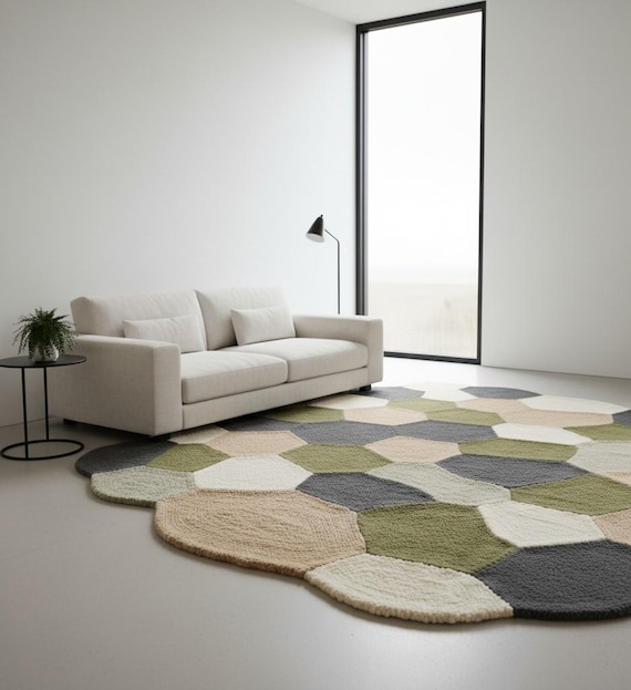 Hand-Tufted Wool Area Rug: Modern Organic Geometric Earth Tones