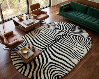 Hand-Tufted Zebra Wool Rug – Black and White Animal Print Carpet