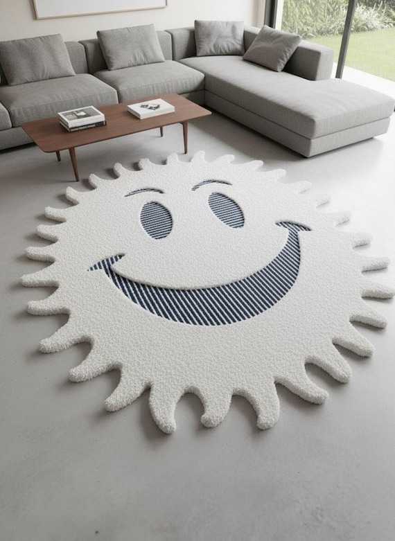 Hand-Tufted Organic Wool Smiley Face Rug – Playful Kids Decor