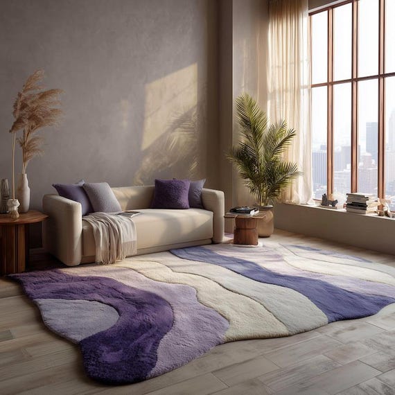 Hand Tufted Wool Rug | Abstract Wavy Pastel Area Rug