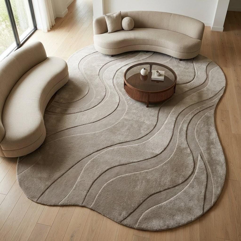 Greige Textured Rug Hand-tufted Greige Organic Wave Rug, 3D Textured Abstract Carpet ...