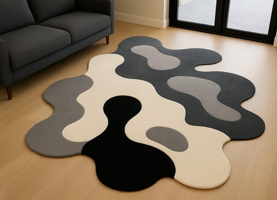 Modern Abstract Organic Shape Rug, Irregular Area Rug for Living Room Bedroom