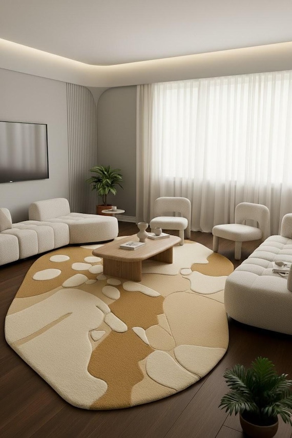 Hand-Tufted Wool Area Rug – Modern Brown & Cream, Natural Carpet