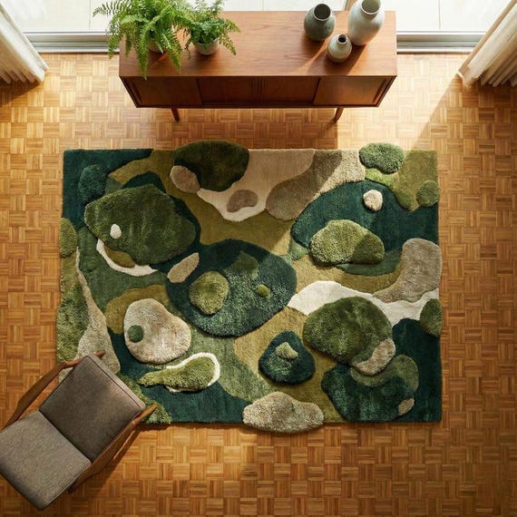 Hand Tufted Wool Rug Green Abstract Area Rug 8x10 Organic Modern Living Room Luxury Handmade Carpet