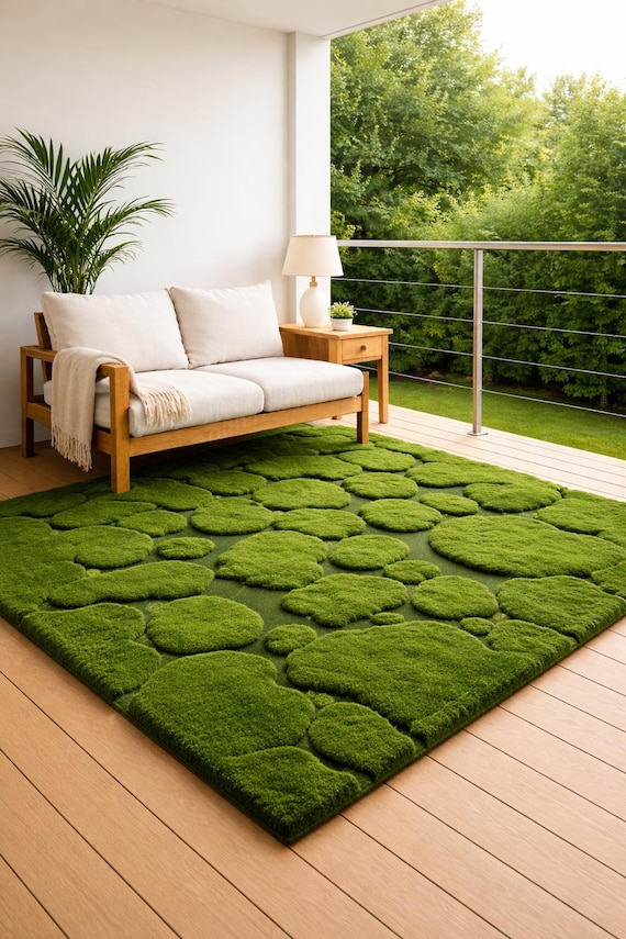 Green Moss Area Rug – Hand Tufted Wool Pebble Texture Rug, Organic Modern Carpet, Nature Inspired Living Room Rug