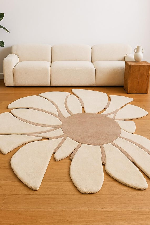 Hand-Tufted Wool Daisy Rug – Modern Floral Carpet