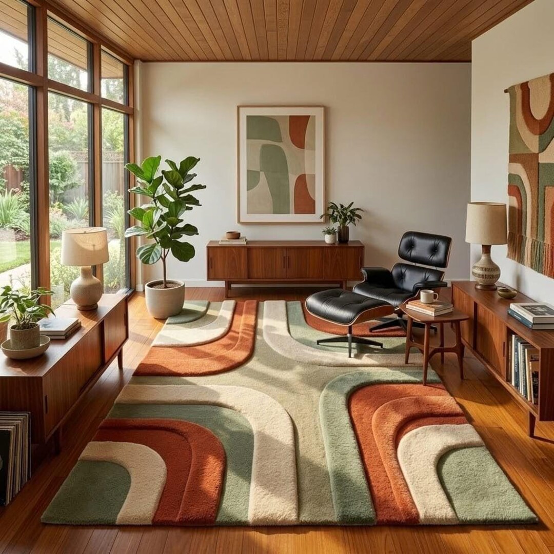 Mid Century Modern Arch Rug – Hand Tufted Wool, Retro Abstract Area Rug ...