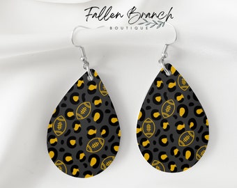 Boucles d'oreilles pendantes en forme de larme à imprimé léopard des Pittsburgh Steelers, accessoires pour match de football américain, cadeaux pour fans de football, cadeau fête des mères, cadeau pour elle