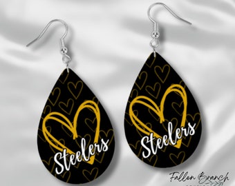 Steelers Love Dangle Boucles d'oreilles, Pittsburgh Steelers, Accessoires de jour de jeu, Boucles d'oreilles de football Steelers, Cadeaux de fan de football, Game Day Fit