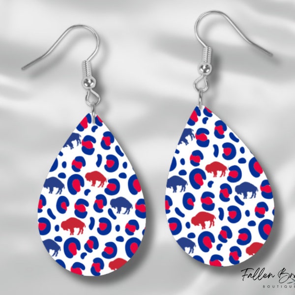 thumbnail interactive-video image 1 of Aminco Buffalo Bills NFL Team Color Dangler Earrings For Women - Officially Licensed Fan Gear 1 of 4