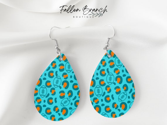 Miami Dolphins Leopard Print Earrings Dolphins Earrings Football Earrings Leopard Print Earrings Miami Earrings Leopard Print Football