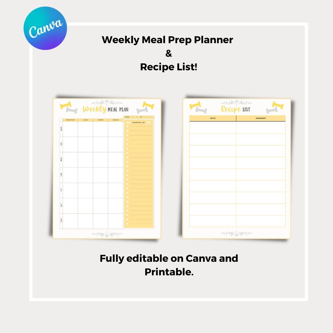 Weekly Meal Prep Planner With Recipe List Included Printable Etsy