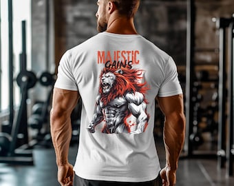 Majestic Gains Lion Workout T-shirt: Gym Wear Canada - Main Image