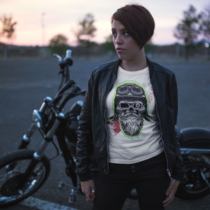 Biker Skull Helmet T-Shirt, One-Eyed Skull Graphic Tee for Men & Women, Rock and Roll Motorcycle Rider Shirt