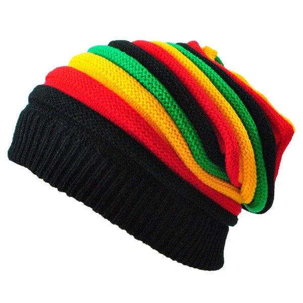 Bonnet jamaïcain rasta - Taille unique - Plus chaud pour l'hiver - Mélange coton/polyester doux et confortable - Parfait pour les hommes et les femmes