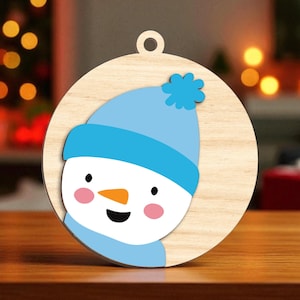 Christmas Ornament | Snowman Wooden Ornament | Cute Winter Holiday Decoration | Festive Wooden Tree Bauble