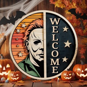 Horror Character Welcome Sign | Halloween Fall Porch Decor