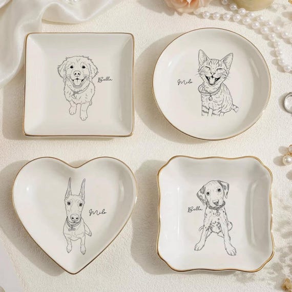 Custom Pet Photo Ring Dish, Pet Jewelry Dish, Custom Dog Cat Portrait Ring Dish, Line art Pet Ring Dish, Gift For Pet Owner