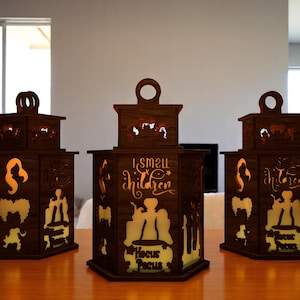 DIY Witch Sisters Lantern | Halloween Wooden Light Box Kit with Magical Hair Silhouettes | I Smell Children Quote Lamp | Spooky Craft Decor