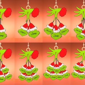 Paquete de adornos navideños familiares personalizados Svg, adornos navideños Svg, adornos navideños con forma de mano de dibujos animados Svg, decoración navideña, archivo Glowforge
