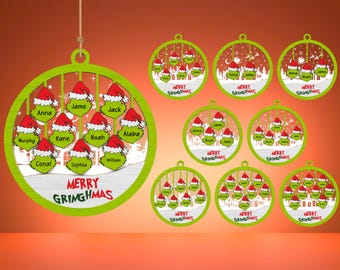 Personalized Family Christmas Ornament Svg Bundle,Christmas Ornament Svg,Merry Grinchmas Ornament Svg,Christmas Decor ,Glowforge File