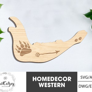 Cow Jaw Bone Home Decor SVG, Bear Paw Print svg, Western Art Decor SVG, Laser Cut File, Glowforge SVG files, Instant Download