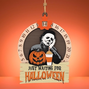 Adorno de cuenta regresiva de terror cortado con láser Svg, Días hasta Halloween Svg, Personajes de terror Svg, Adorno frontal aterrador, Calendario de terror, Archivos Glowforge