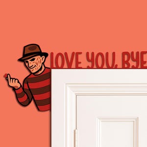 Decoración de borde de puerta de Halloween con personaje de terror y la frase "Te amo, adiós" - Decoración única y divertida