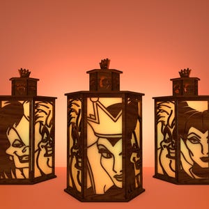 Lámpara de brujas malas de Halloween, vela, archivo Svg cortado con láser de linterna de Halloween, linterna de personajes de Halloween Svg, portavelas de luz de noche Svg