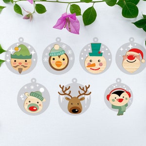 Christmas Cartoon Ornaments SVG Bundle, Christmas svg, Christmas Ornament svg, Ornament Laser Cut File, Glowforge SVG files,Instant Download