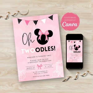Minnie Mouse Invitation, Minnie Mouse 2nd Birthday Invitation Printable, Oh Twodles Invite, Girl Minnie Mouse Invite, INSTANT DOWNLOAD