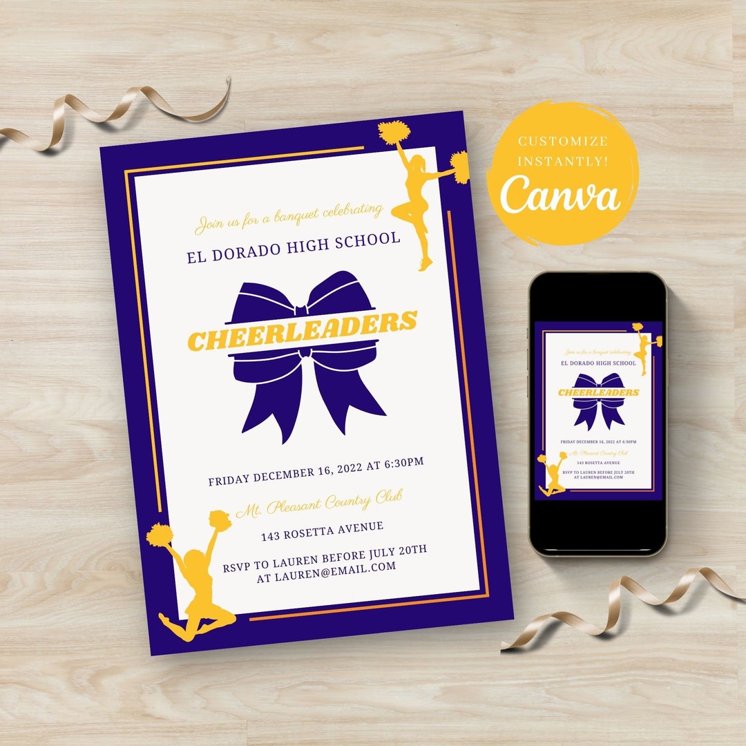 Cheerleader Banquet Party, End of Year Party, Banquet Invitation, Cheer