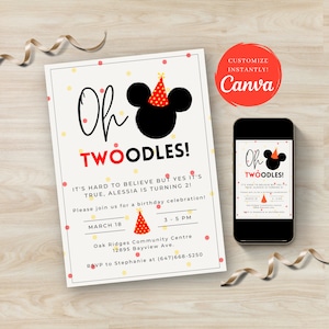 Mickey Mouse Invitation, Mickey Mouse 2nd Birthday Invitation Printable, Oh Twodles Invite, Boy Mickey Mouse Invite, INSTANT DOWNLOAD