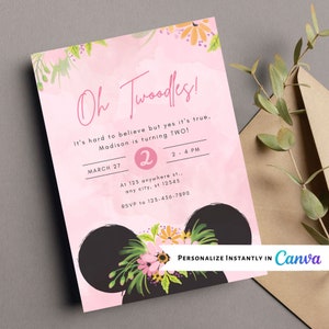 Minnie Mouse Invitation, Minnie Mouse 2nd Birthday Invitation Printable, Oh Twodles Invite, Girl Minnie Mouse Invite, INSTANT DOWNLOAD