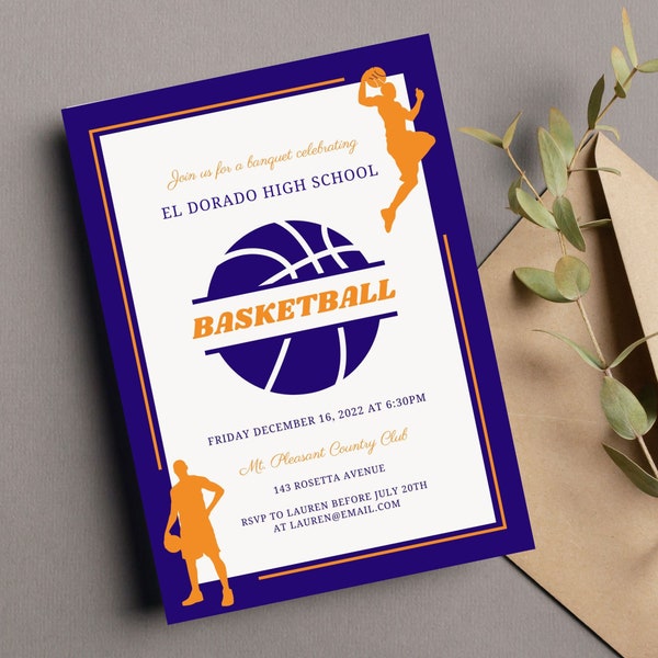 Basketball Banquet Party, End of Year Party, Banquet Invitation, Basketball Banquet Invitation, Awards Banquet, High School Basketball