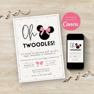 Minnie Mouse Invitation, Minnie Mouse 2nd Birthday Invitation Printable, Oh Twodles Invite, Girl Minnie Mouse Invite, INSTANT DOWNLOAD