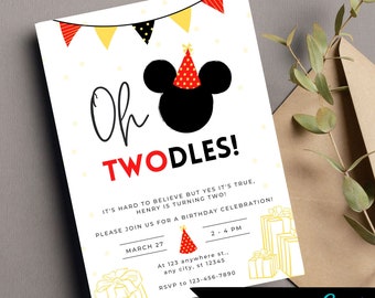 Mickey Mouse Invitation, Mickey Mouse 2nd Birthday Invitation Printable, Oh Twodles Invite, Boy Mickey Mouse Invite, INSTANT DOWNLOAD