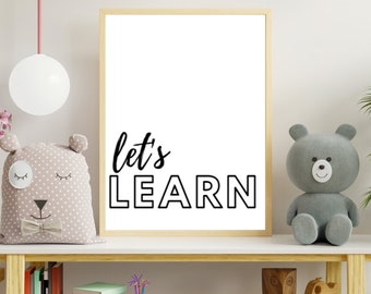 DIGITAL FILE, Let's Learn Print, Let's Learn Wall Decor, Let's Learn Sign, Playroom Decor, Playroom Sign, Classroom Sign