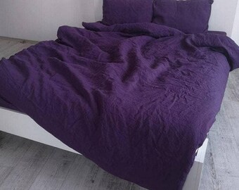 Purple linen bedding set 1 Duvet cover 2 Pillowcases in dark purple color Softened linen bedding Queen King Twin Custom Size Linen Duvet