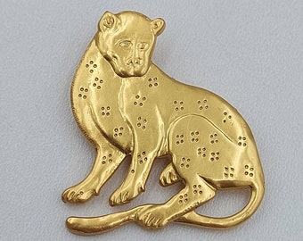 Vintage brooch MMA Metropolitan Museum Of Art Signed Figural Leopard Cat Tiger Panther Satin Gold Tone   Vintage 80&#39;s Costume Jewelry